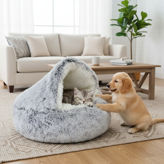 🐾 Semi-Closed Pet Bed – Cozy Year-Round Comfort