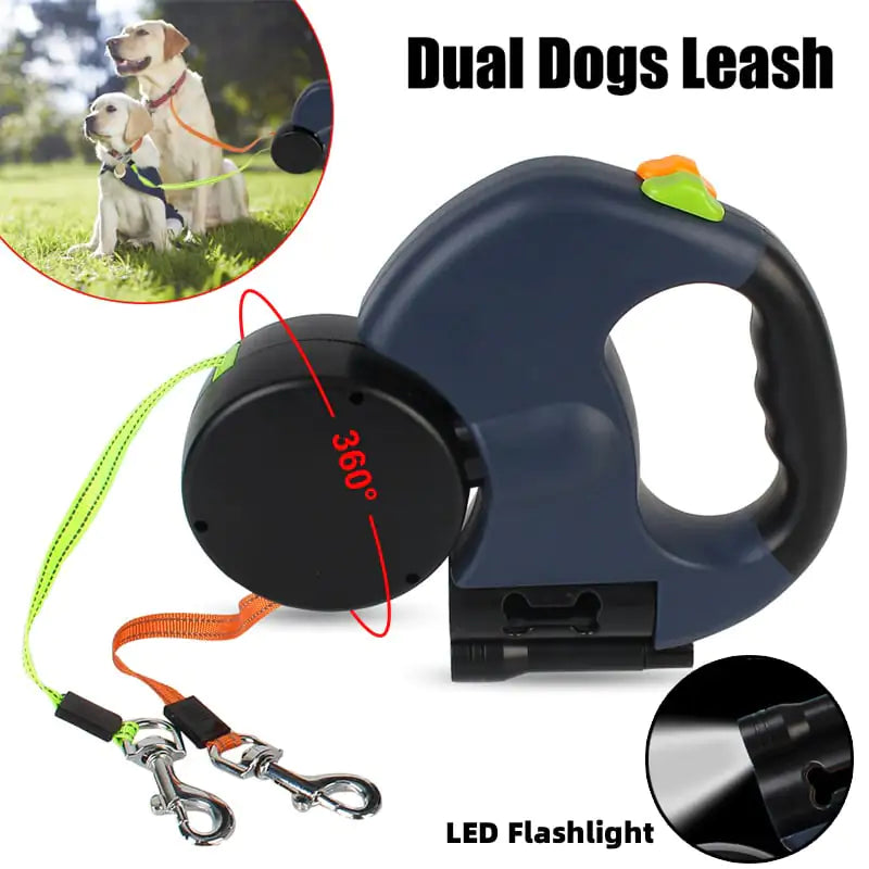 2-in-1 Retractable Dog Leash – Tangle-Free Control for Walking Two Dogs