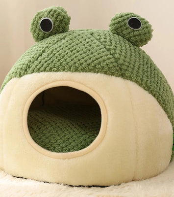 Froggo Cuddle Cave™ – Plush Frog Pet Bed for Cats & Small Dogs
