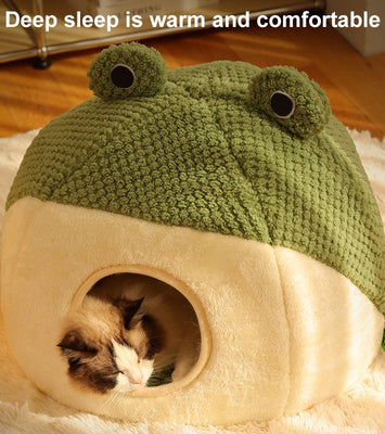 Froggo Cuddle Cave™ – Plush Frog Pet Bed for Cats & Small Dogs