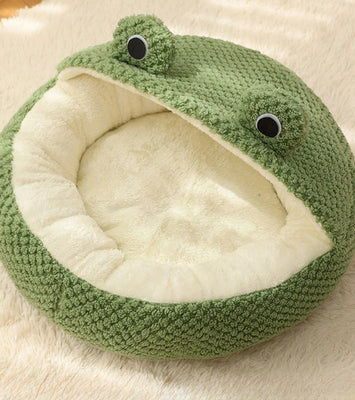 Froggo Cuddle Cave™ – Plush Frog Pet Bed for Cats & Small Dogs