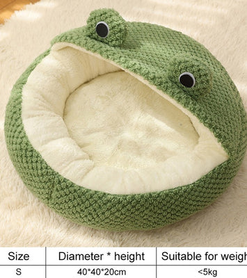 Froggo Cuddle Cave™ – Plush Frog Pet Bed for Cats & Small Dogs