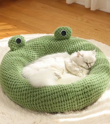 Froggo Cuddle Cave™ – Plush Frog Pet Bed for Cats & Small Dogs