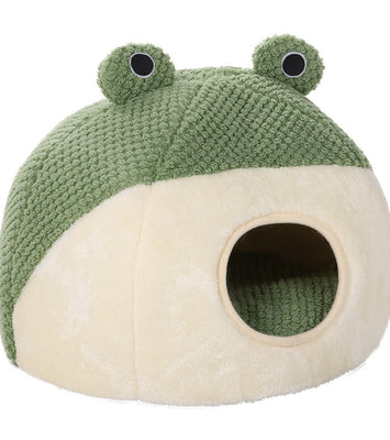 Froggo Cuddle Cave™ – Plush Frog Pet Bed for Cats & Small Dogs