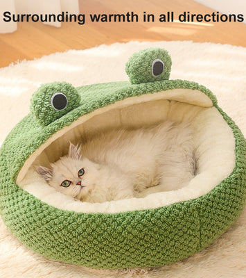 Froggo Cuddle Cave™ – Plush Frog Pet Bed for Cats & Small Dogs