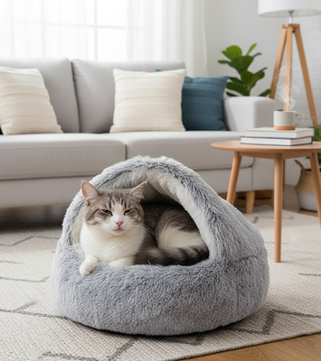 🐾 Semi-Closed Pet Bed – Cozy Year-Round Comfort
