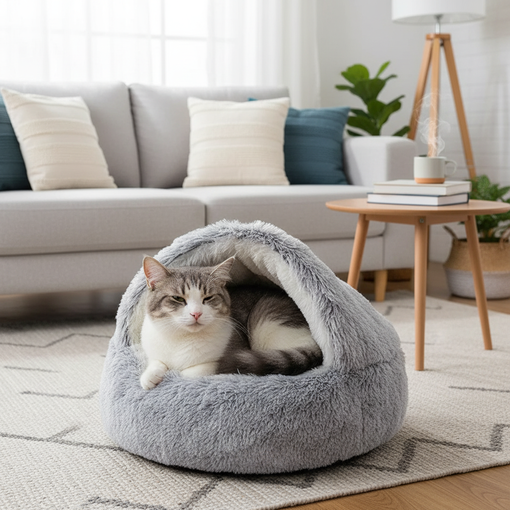 🐾 Semi-Closed Pet Bed – Cozy Year-Round Comfort