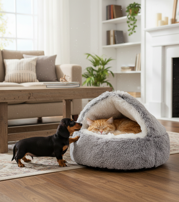 🐾 Semi-Closed Pet Bed – Cozy Year-Round Comfort