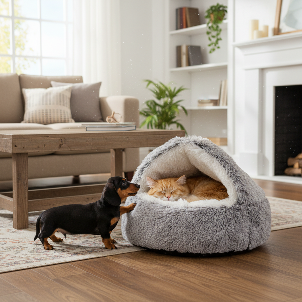 🐾 Semi-Closed Pet Bed – Cozy Year-Round Comfort