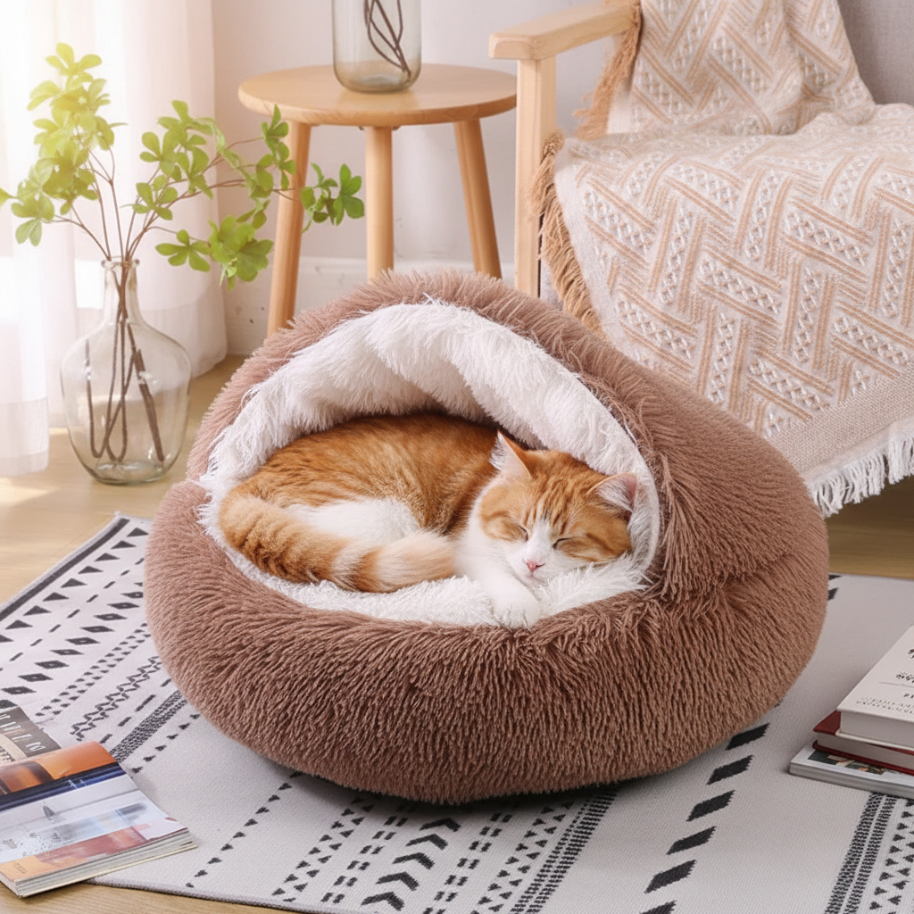 🐾 Semi-Closed Pet Bed – Cozy Year-Round Comfort