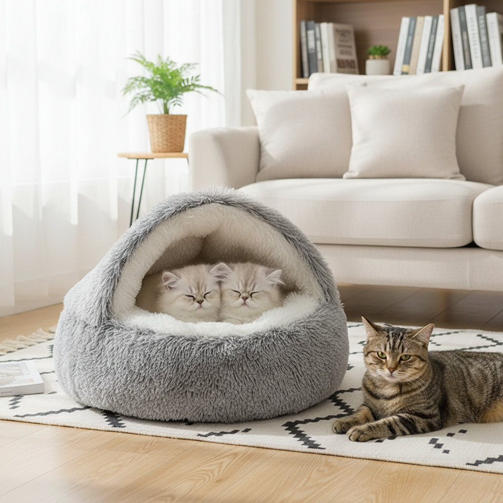 🐾 Semi-Closed Pet Bed – Cozy Year-Round Comfort